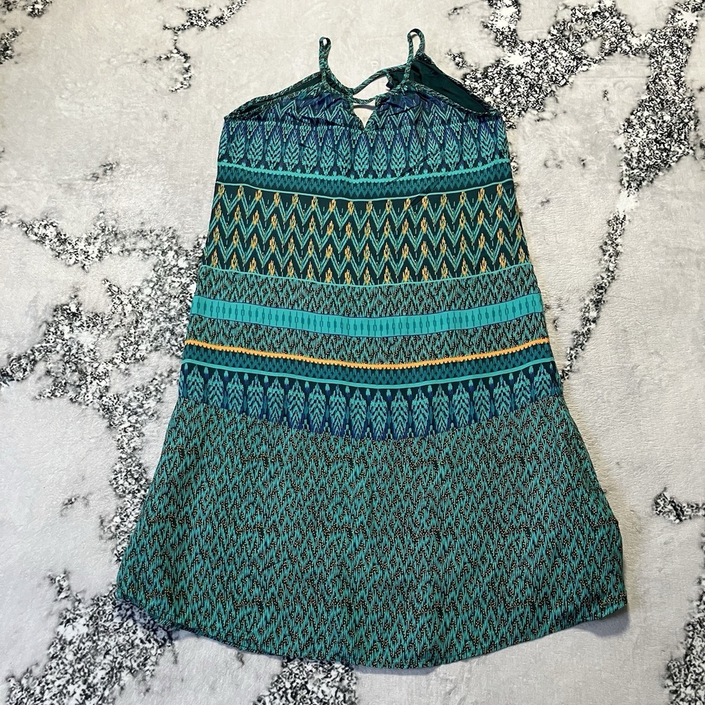 Prana Nari Ikat Dress Womens Size S Green Halter Strappy Relaxed Flowy Midi